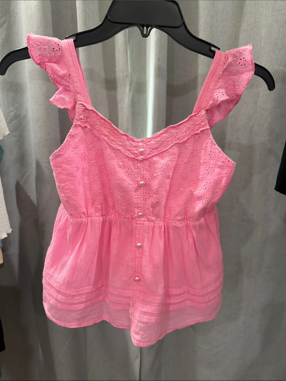 Justice Pink Eyelet Ruffle Strap Tank Top